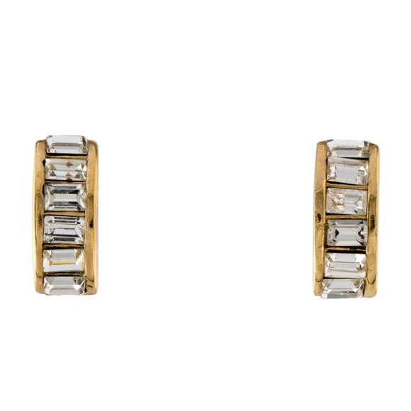 Vintage Designer Christian Dior Gold Crystal Clip On Runway Earrings - Picture 1 of 12